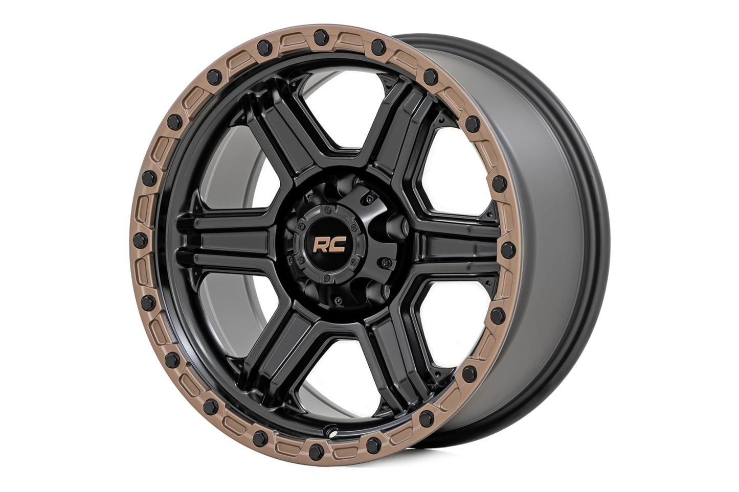 Rough Country 79 Series Wheel | One-Piece | Semi Gloss Black w/Bronze Ring | 18x9 | 5x5 | 0mm
